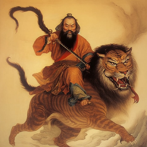 un moine qui chevauche un tigre