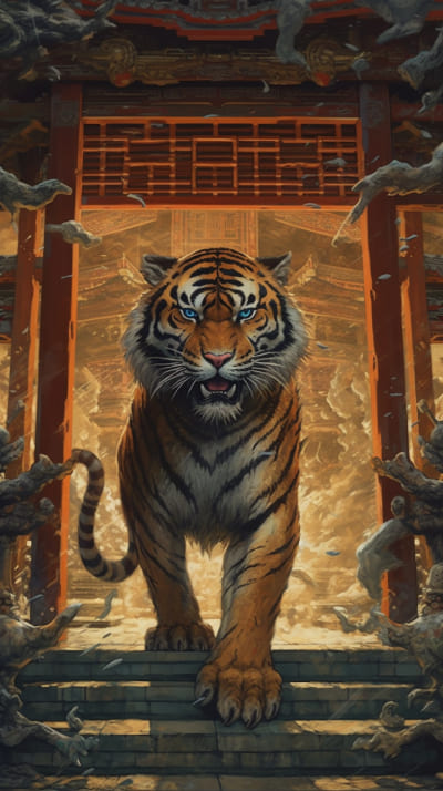 un tigre dans un temple chinois